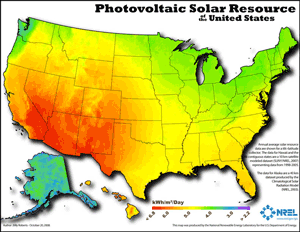 Mapa de radiación FV USA